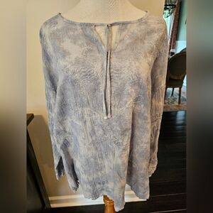 J. Jill Pure Jill Medium Petite• Blue Embroidered Tie-Dye Blouse Cotton Boho Top